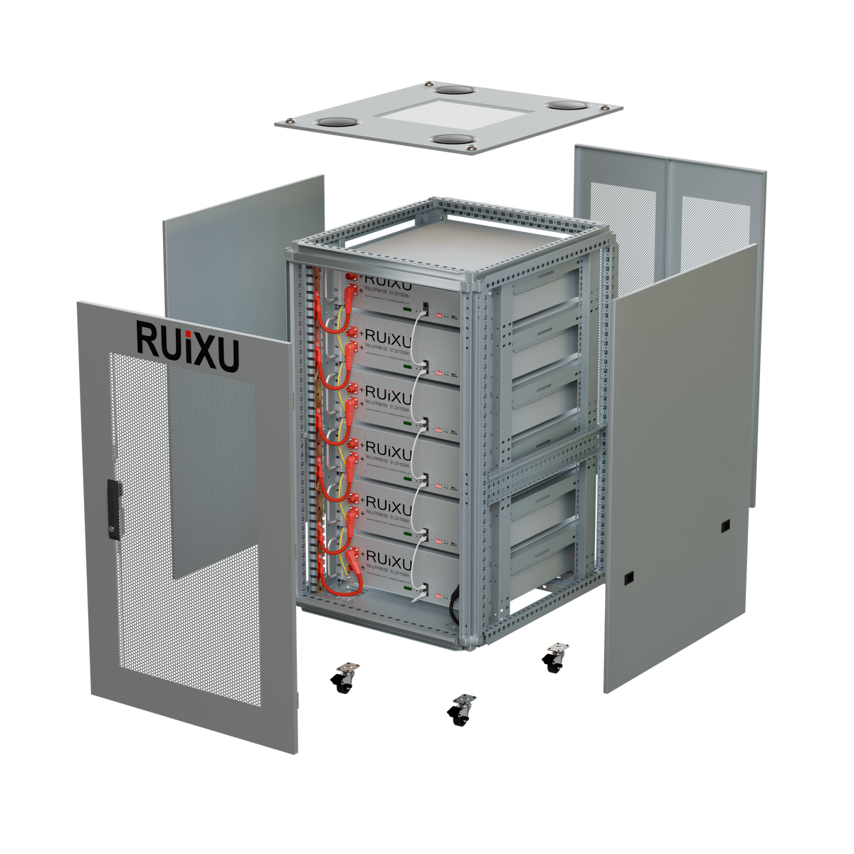 RUiXU 6-Slot Battery Cabinet — Wheels & Busbar Included, Pre-Assembled