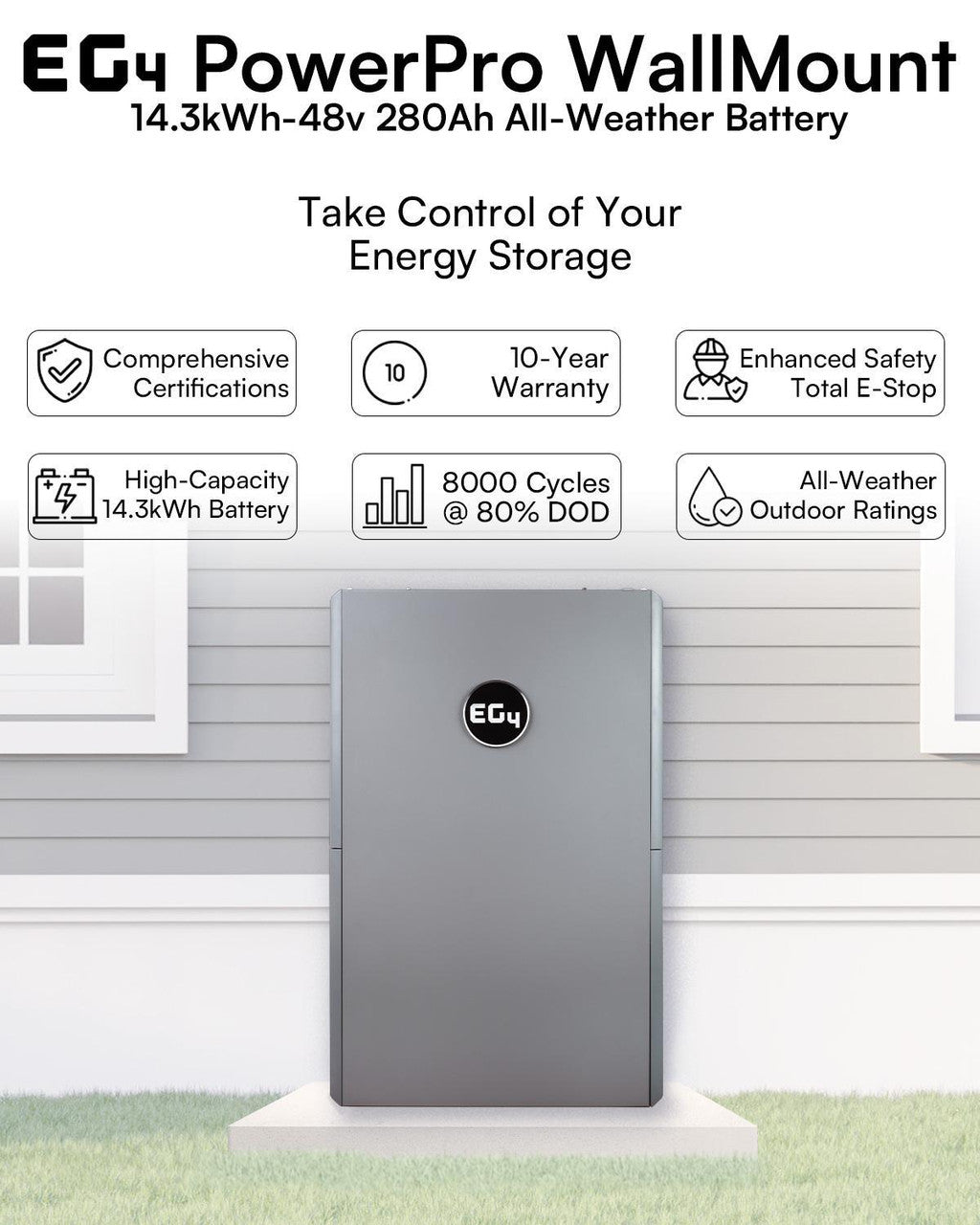 EG4 PowerPro WallMount All-Weather Lithium Battery 48V 280Ah 14.3kWh LiFePO4