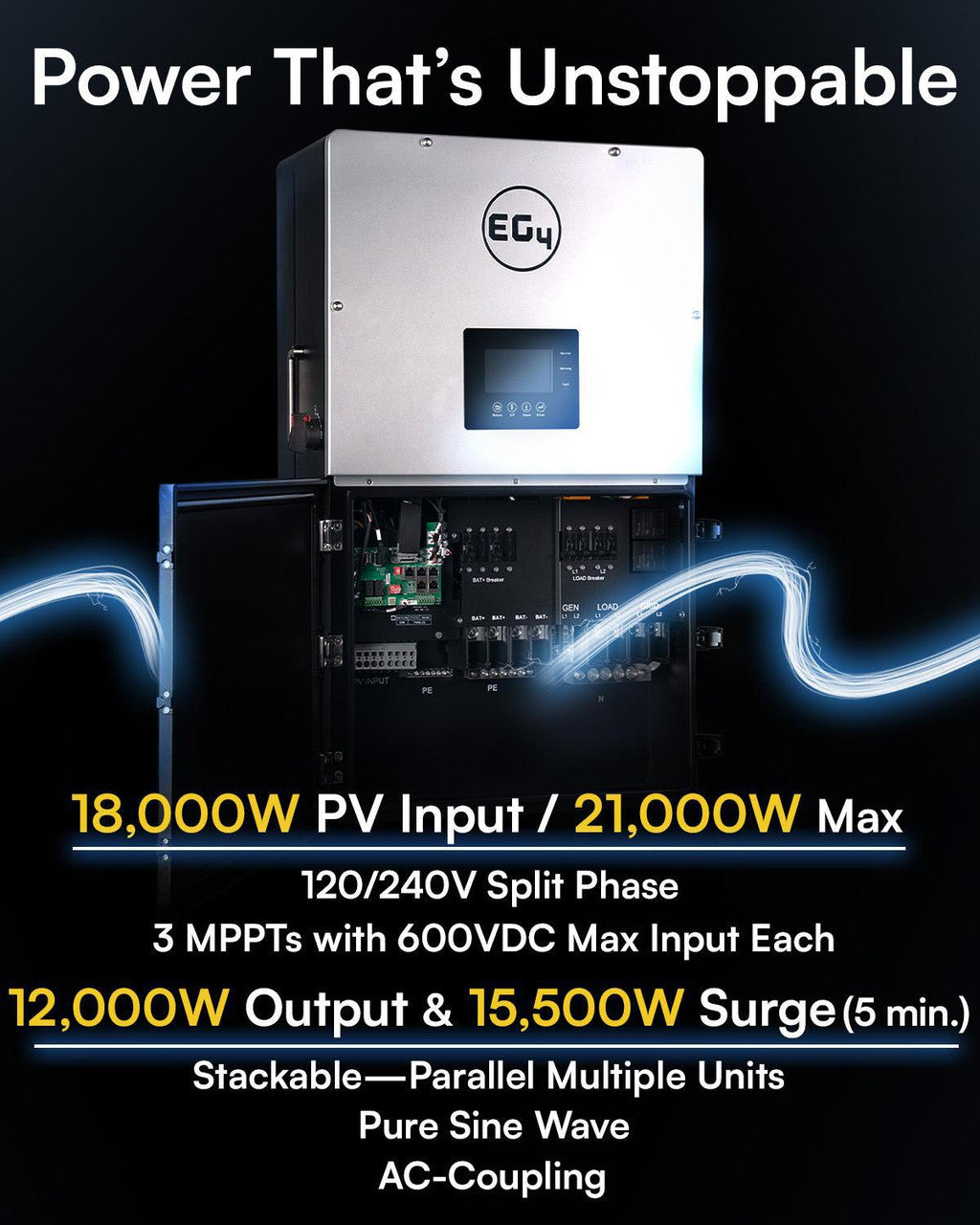 EG4 18kPV Hybrid Inverter — 18,000W PV Input / 12,000W Output, 48V Split Phase
