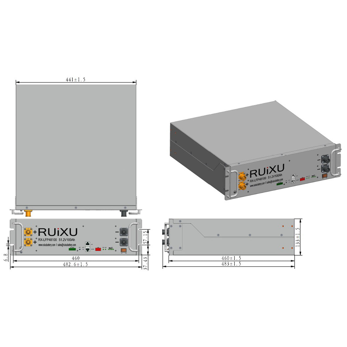 RUiXU RX-LFP48100 48V 100Ah 5.12kWh 19 Inch Server Rack Mounted Battery