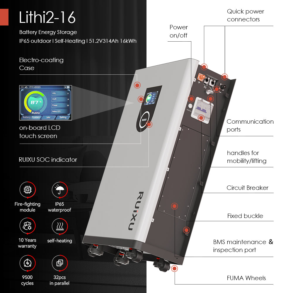 RUiXU Lithi2-16 51.2V 314Ah 16kWh LiFePO4 Battery Energy Storage