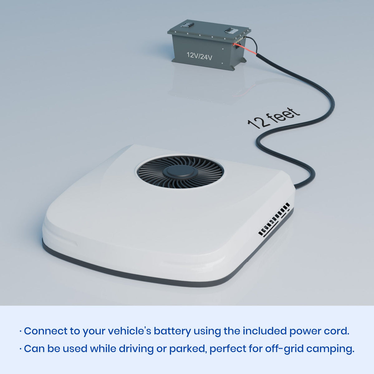 OutEquip 12V RV Air Conditioner — 10,000 BTU Top-Mounted with Heater