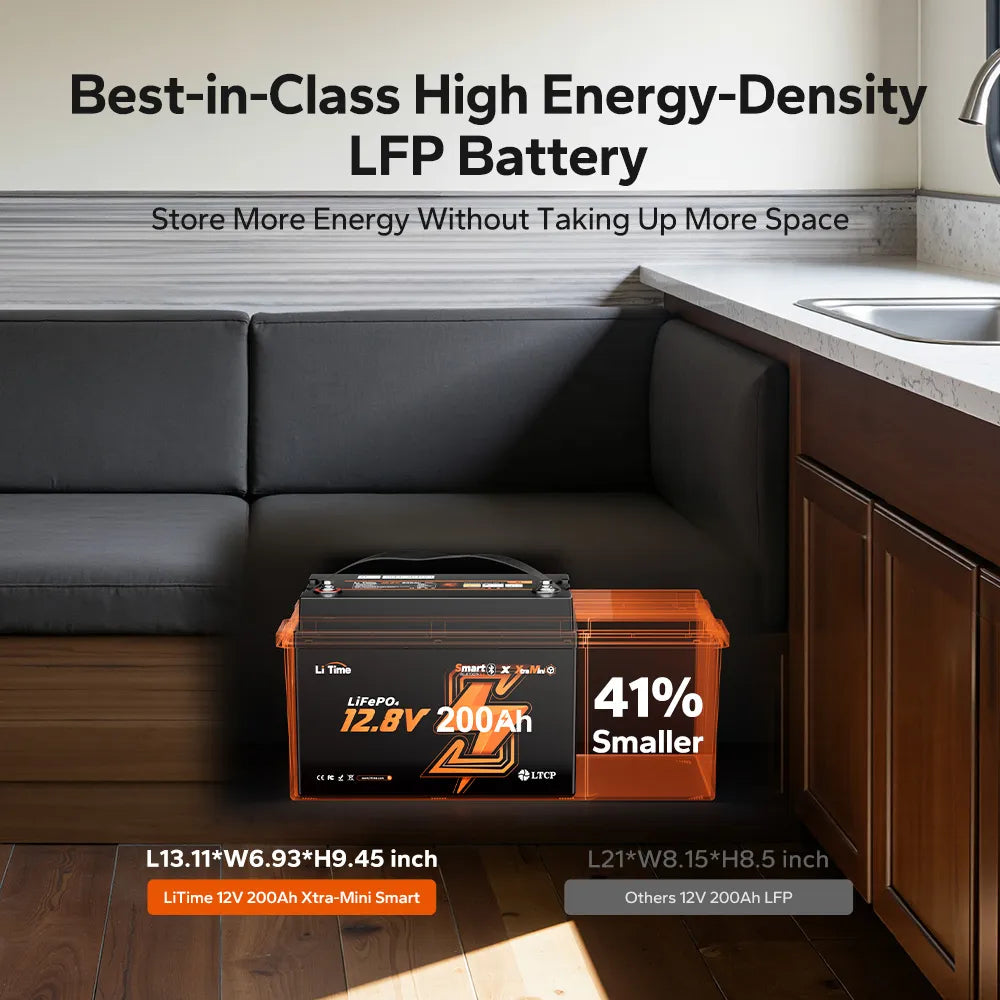 LiTime 12V 200Ah Xtra Mini Smart — 41% smaller than a standard 12V 200Ah battery