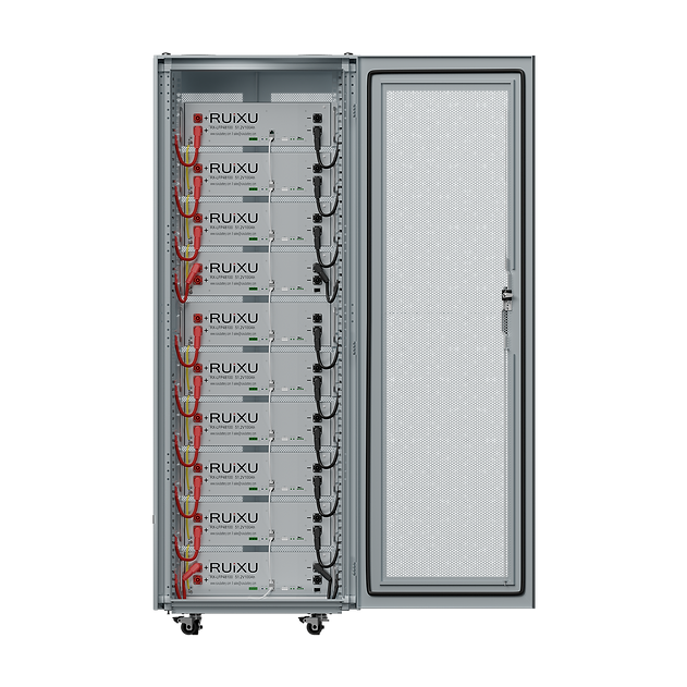 RUiXU 10-slot battery cabinet on wheels, powder-coated steel