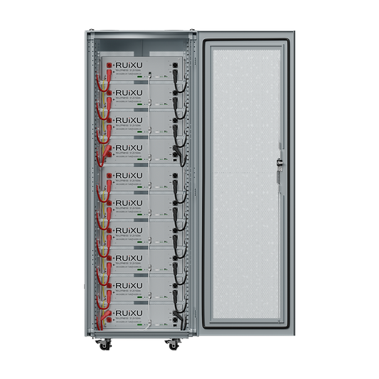 RUiXU 10-slot battery cabinet on wheels, powder-coated steel