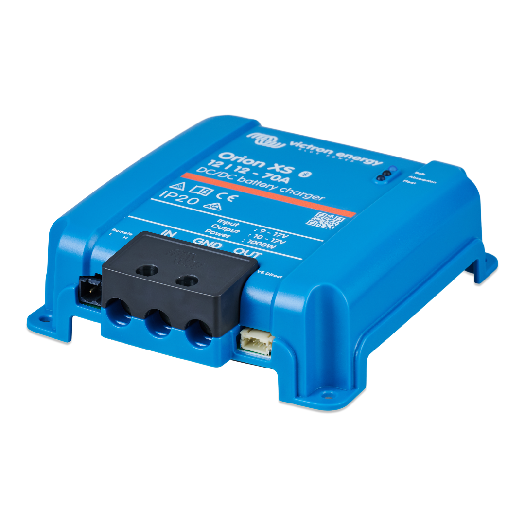 Victron Orion XS 12/12-70 DC-DC battery charger, connection and mounting detail