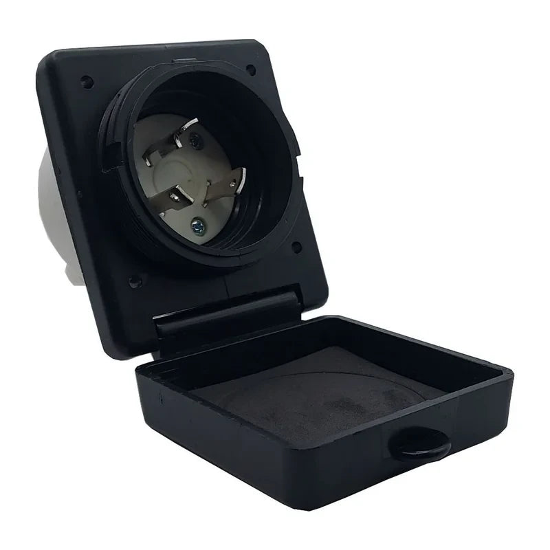 Black shore power plug for RV or boat