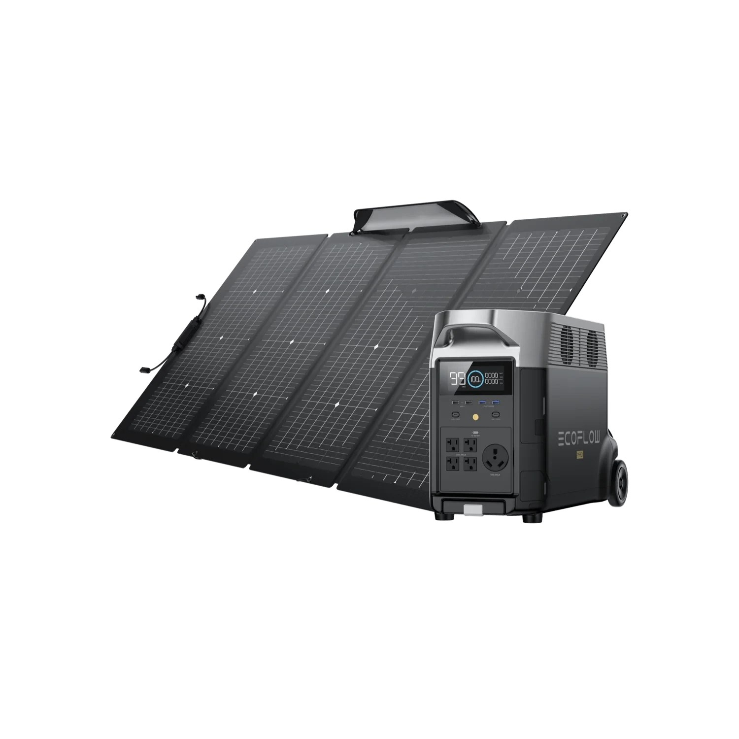 EcoFlow DELTA Pro portable home battery with 220W bifacial solar panel