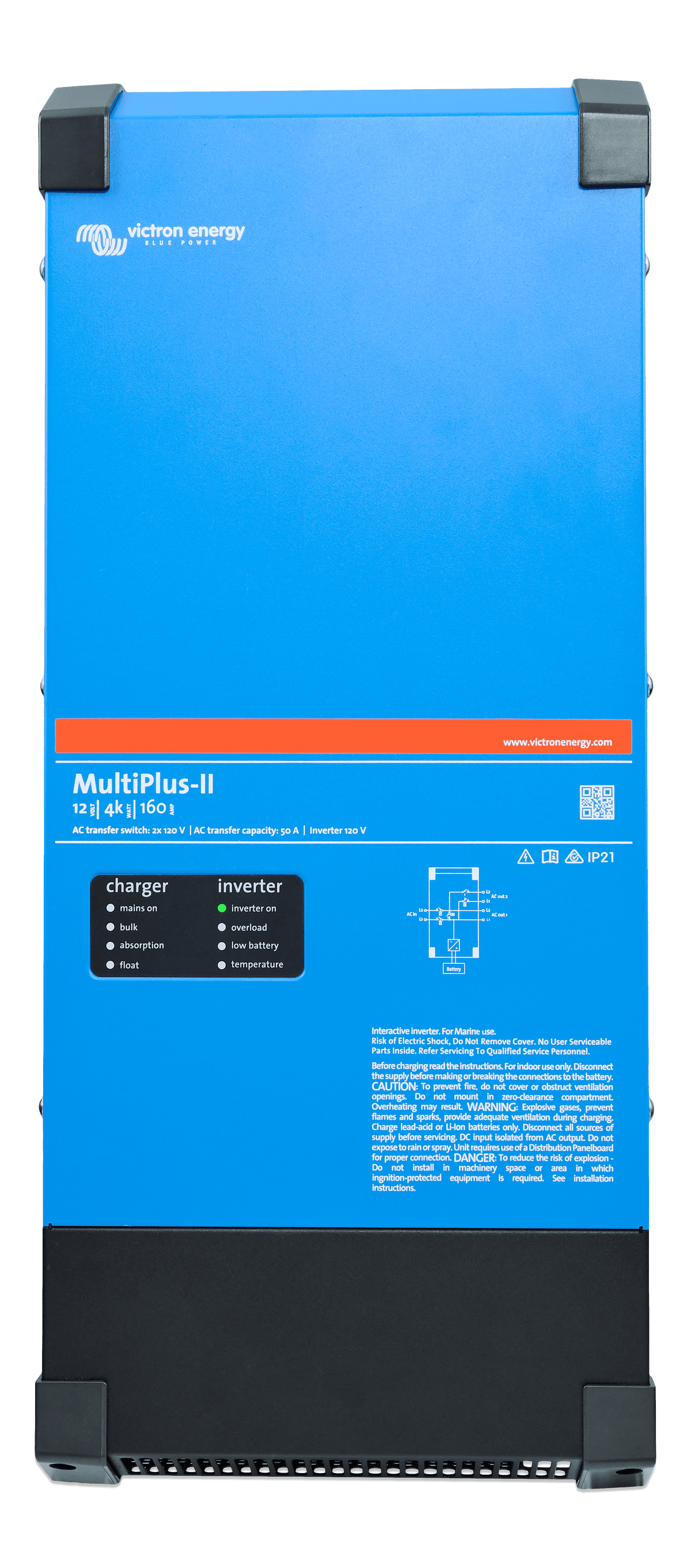 Victron MultiPlus-II 12/4000/160-50 2x120V inverter/charger, front view
