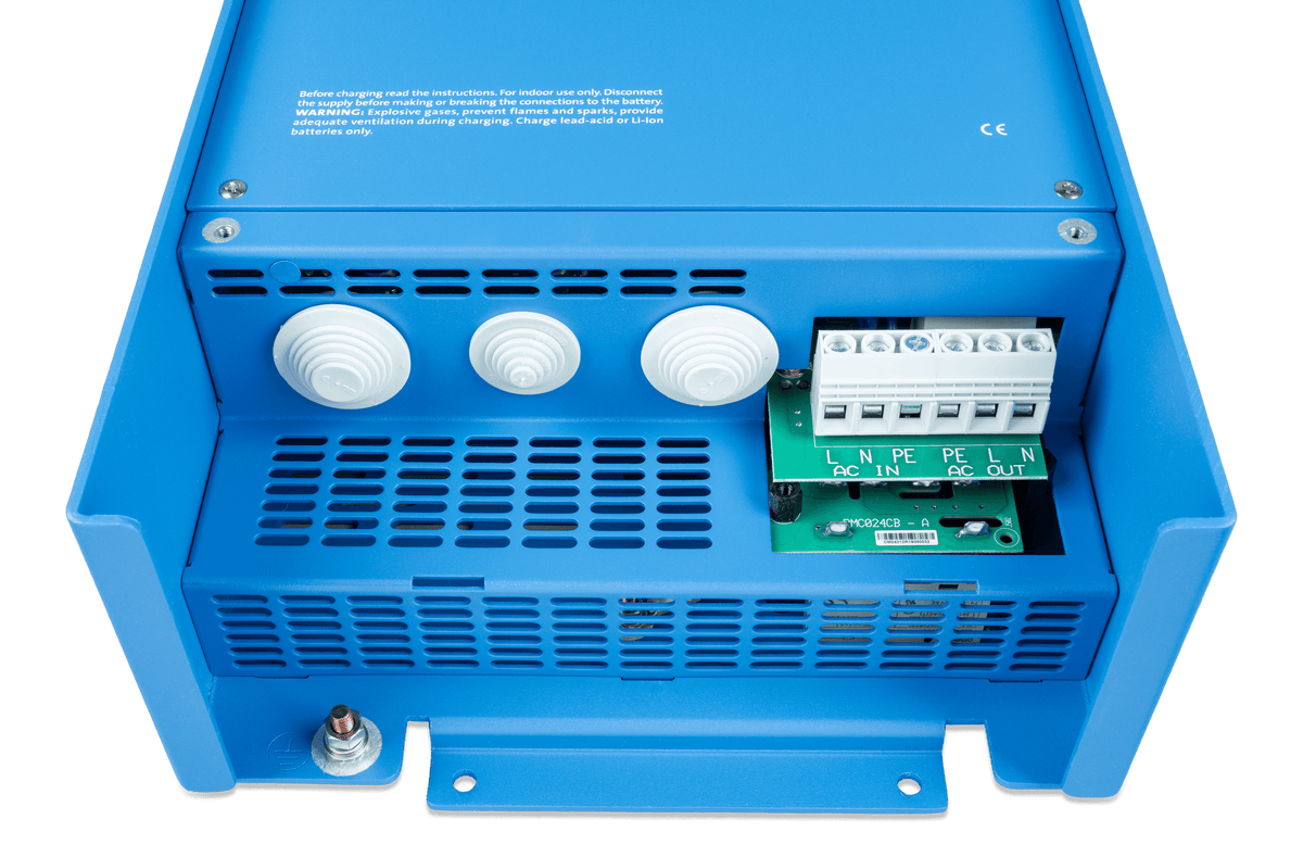 Victron MultiPlus Compact 2000VA 120V connection area — AC and DC terminals