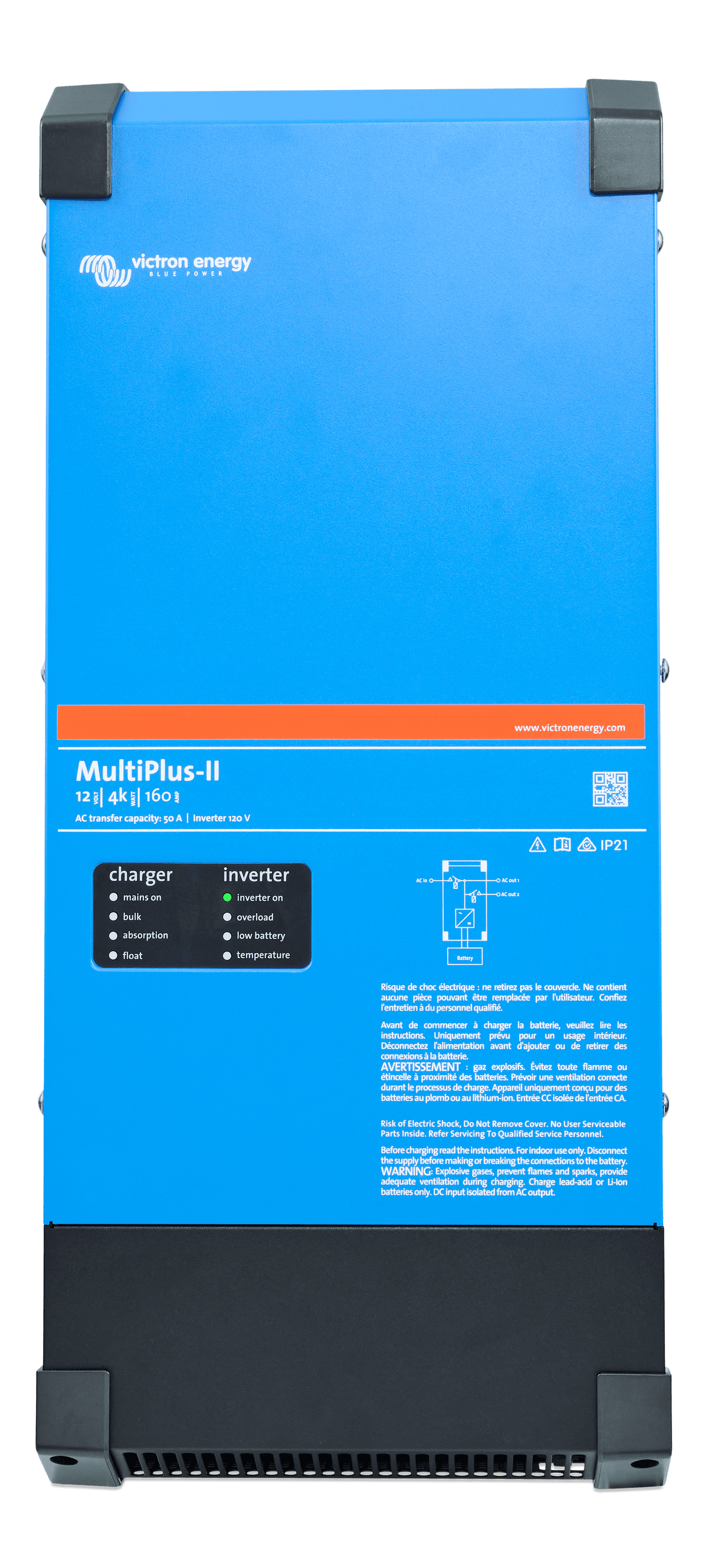 Victron MultiPlus-II 12/4000/160-50 120V inverter/charger, front view